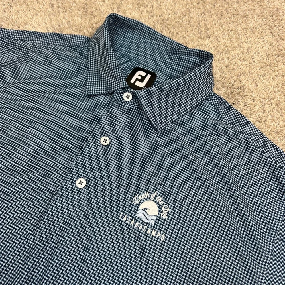 FootJoy Golf Polo Large Blue Houndstooth Teeth of the Dog Casa de Campo Shirt - Picture 1 of 10